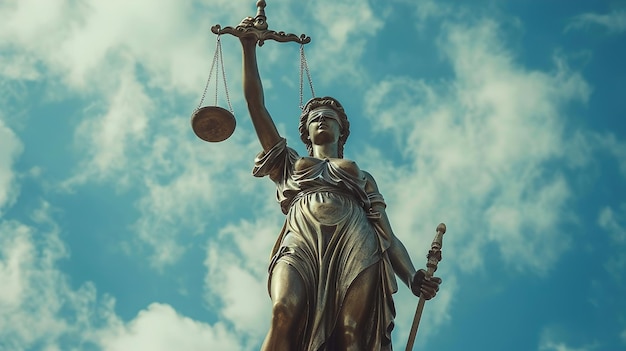 statue of a woman holding a scale with the word justice on it