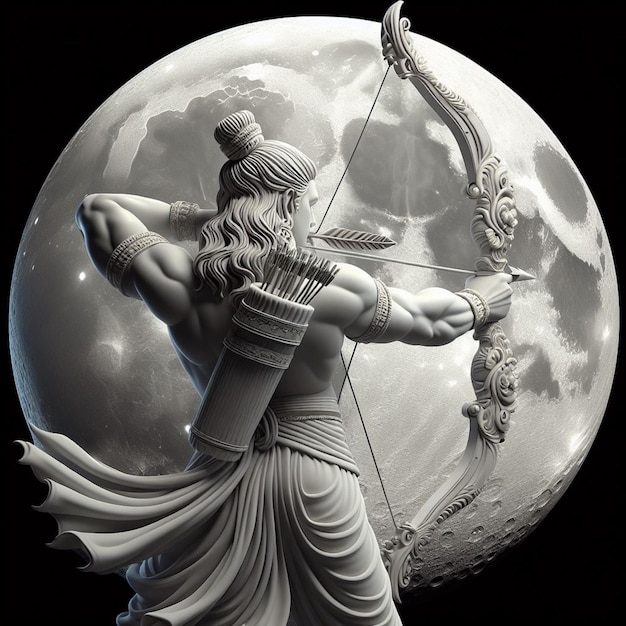 Photo a statue of a woman holding a sword in front of a full moon