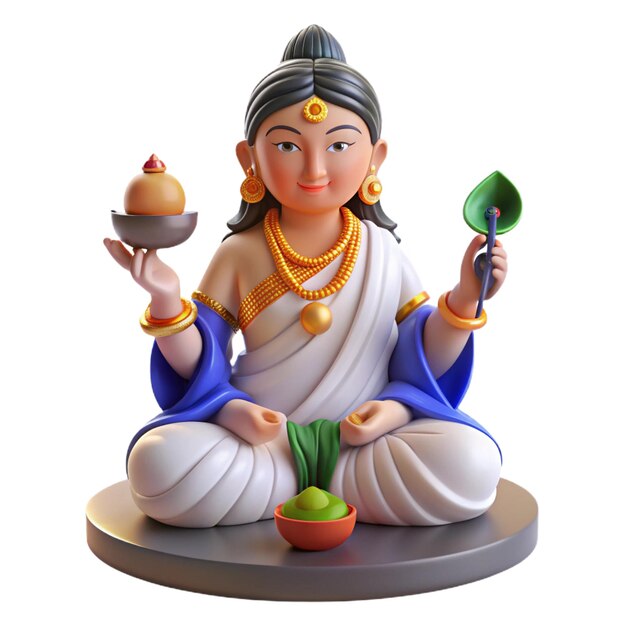 a statue of a woman sitting on a pedestal with a pot of food and a pot with a spoon