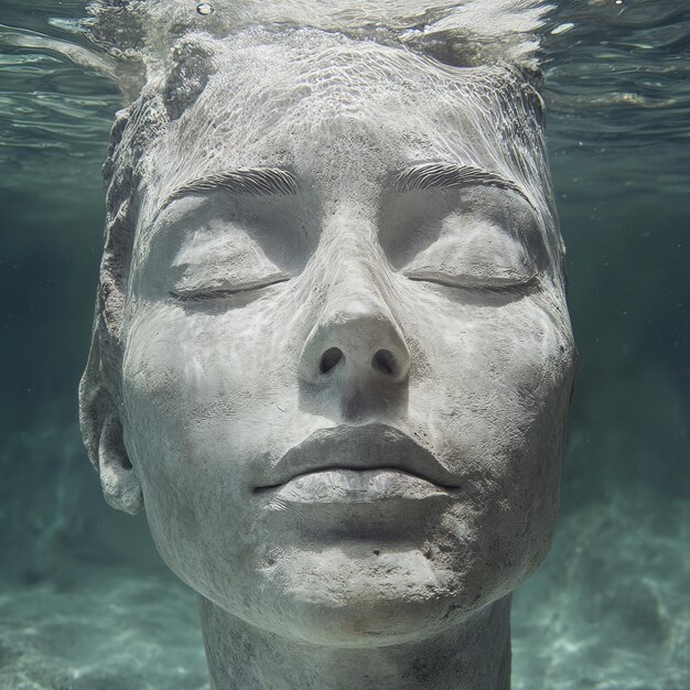 Photo a statue of a woman with her eyes closed in water