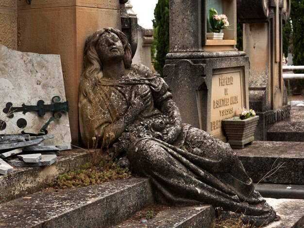 Photo a statue of a woman with a sign that says'bere de baru'on it