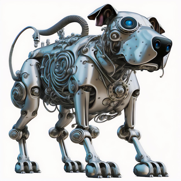 The stay dog in robot style in white is a symbol of technology and innovation