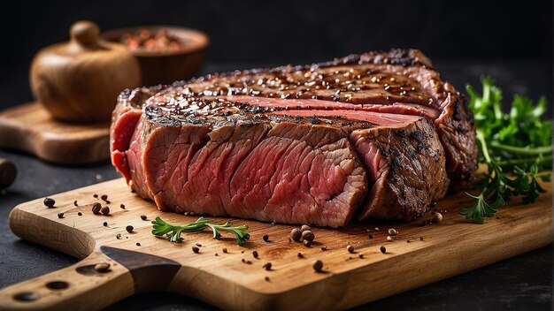 A steak on a cutting board