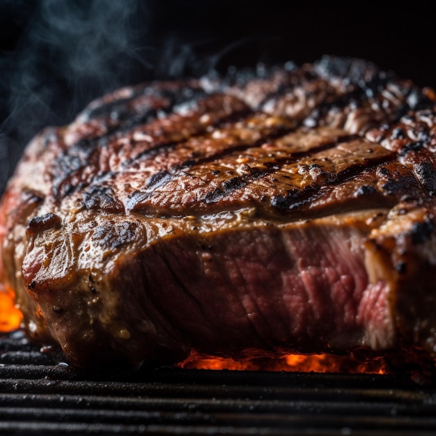 A steak on a grill with smoke coming out of it