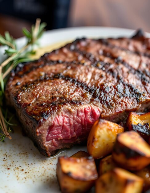 Photo a steak with a green top on the side of it