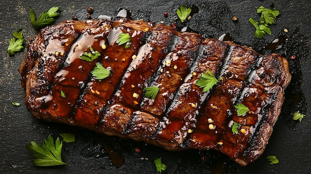 Photo a steak with a lot of spices on it