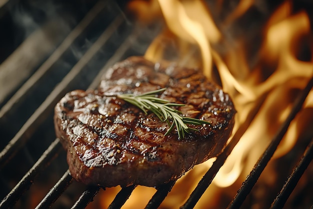 Photo a steak with a pineapple on the top of it is cooking on a grill