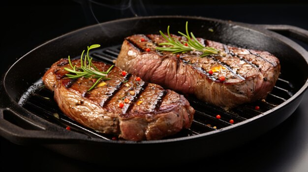 steaks are being grilled on a grill with a smoke coming out of the top