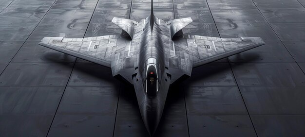 Photo stealth fighter aircraft with advanced radarevading technology futuristic top view in monochromatic