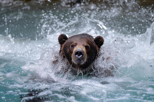 Stealthy Bear diving river Generate Ai