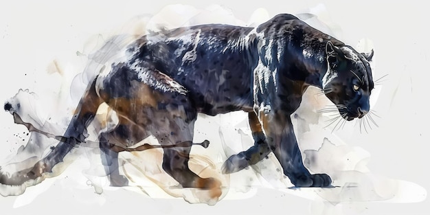 Stealthy Black Panther in Watercolor Realism Art