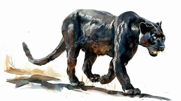 Stealthy Black Panther in Watercolor Realism Art