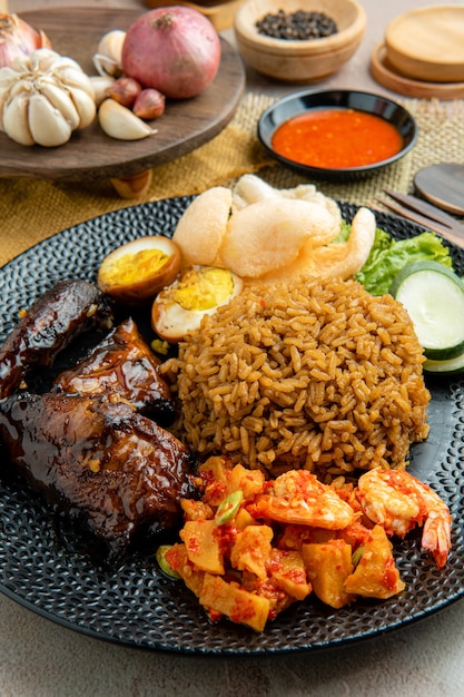 Steam Chicken Rice with shrimp or nasi tim ayam Nasi tim ayam is an Indonesian steamed chicken rice