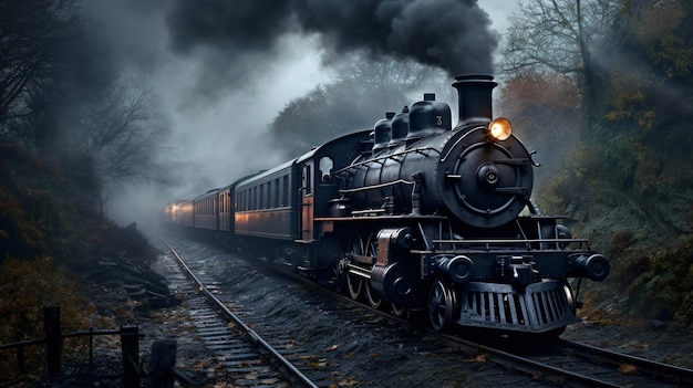 Steam engine on a railway track