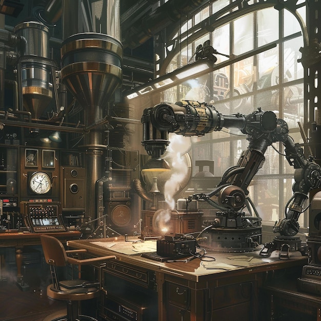 A steam filled robot studio with gear tooth haggles beating