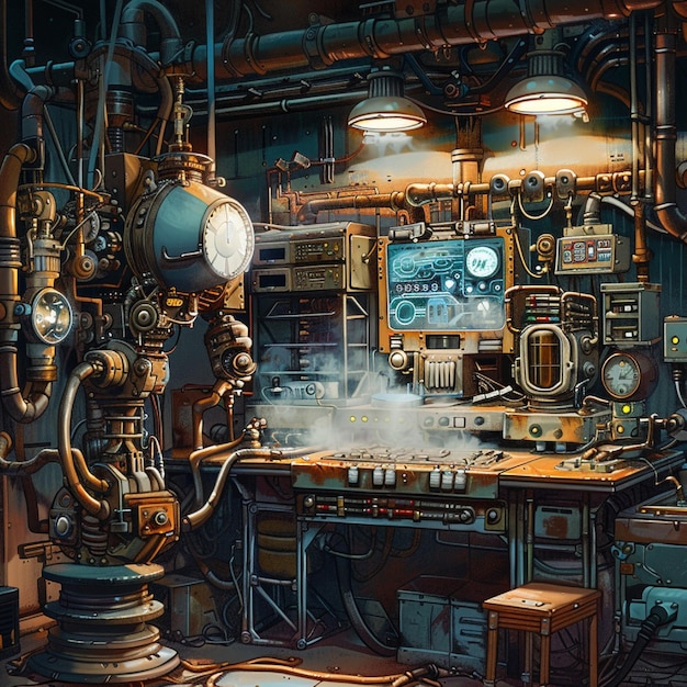 A steam filled robot studio with gear tooth haggles beating