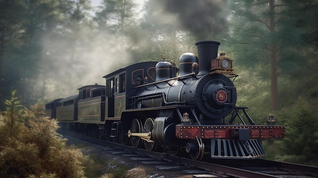 Steam locomotive in the forest generative ai