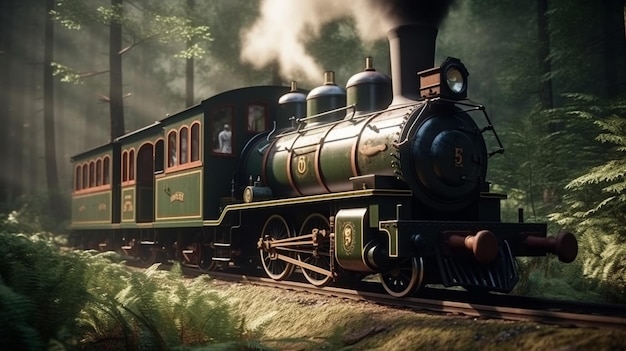 Steam locomotive in the forest generative ai