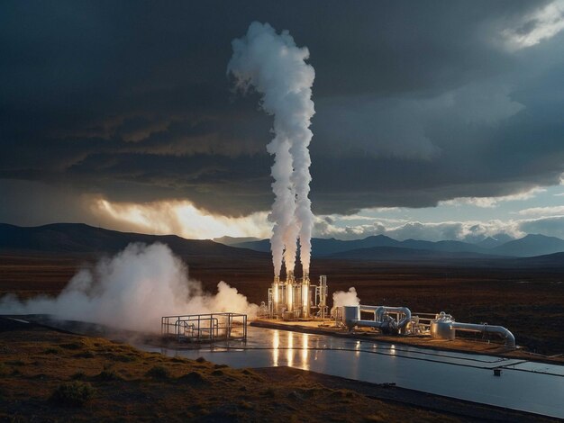 Photo a steam powered power plant with steam coming out of it