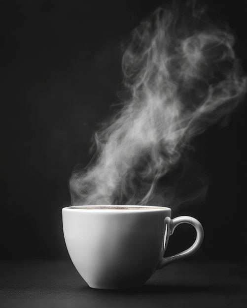 Photo steam rising from a hot cup of coffee on a black background at dawn