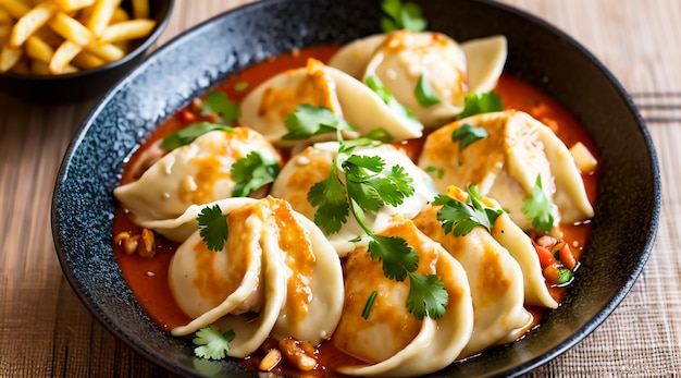 steamed chicken momo with chili sauce