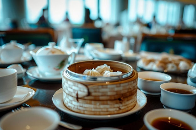 Steamed dim sum a delicious chinese gourmet snack on table