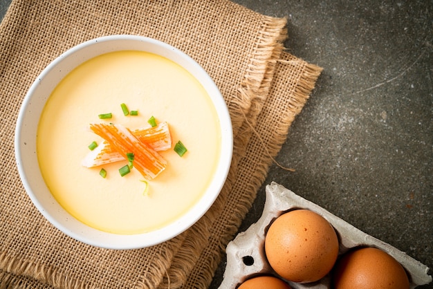 Steamed egg with crab stick and spring onion