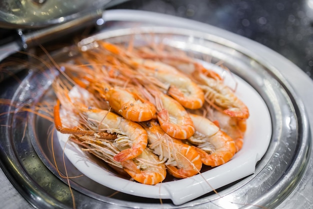 Steamed fresh river prawns served in luxury restaurant