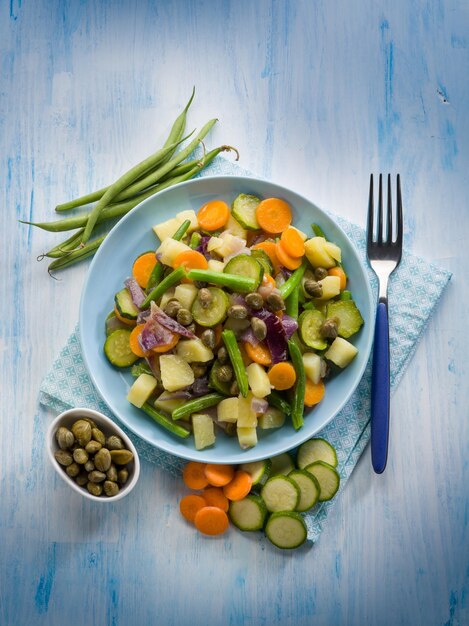 Steamed mixed vegetables with capers