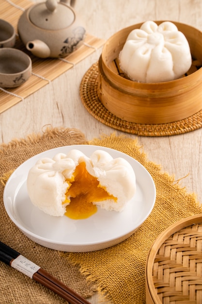 Steamed Salted Egg Baozi or Bakpao is a type of yeastleavened filled bun in various Chinese cuisine