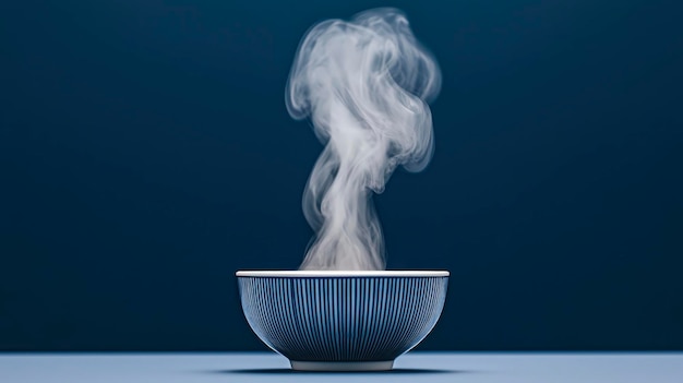 Photo steaming bowl of hot soup with swirling vapor on dark background