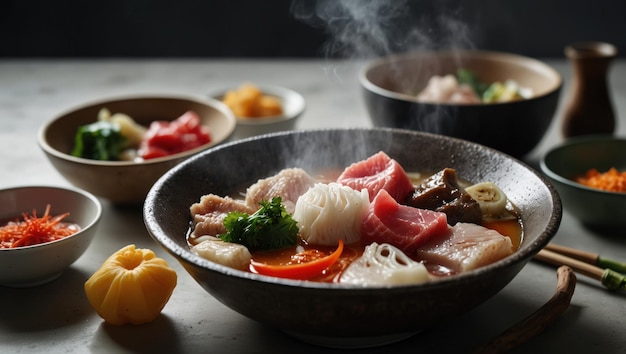 Steaming Bowl of Shabu Shabu Traditional Japanese Hot Pot Delight