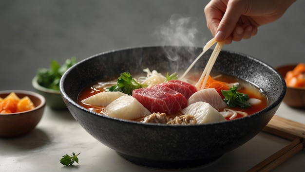 Steaming Bowl of Shabu Shabu Traditional Japanese Hot Pot Delight