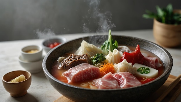 Photo steaming bowl of shabu shabu traditional japanese hot pot delight