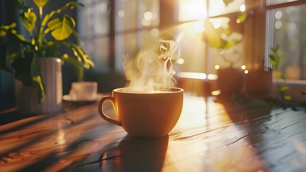 Steaming coffee cup emits inviting aroma Ai Generated