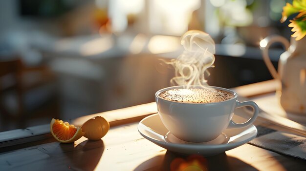 Steaming coffee cup emits inviting aroma Ai Generated