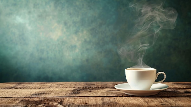 Steaming Coffee Cup on Wooden Table Morning Aroma