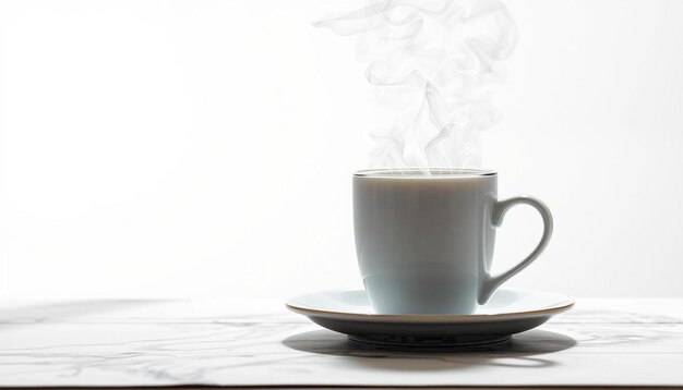 Photo steaming coffee cup on wooden table