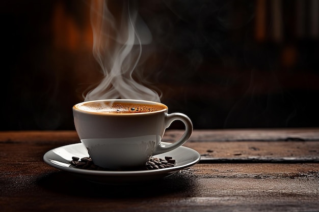 A steaming cup of coffee on a cold winter day