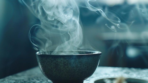 Steaming Cup of Coffee on Table CloseUp Photo