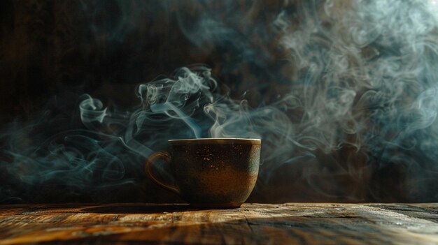 Steaming Cup of Coffee on Wooden Table