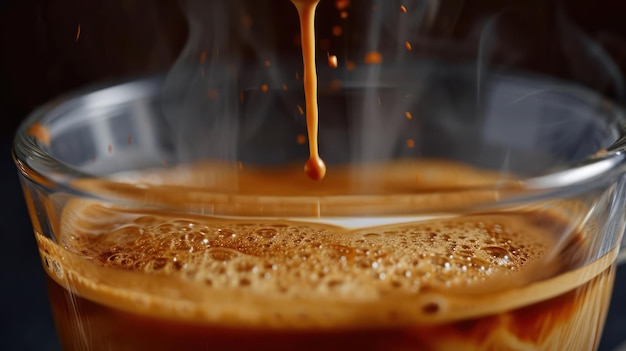 Steaming cup of espresso showcasing the rich crema and intricate coffee art