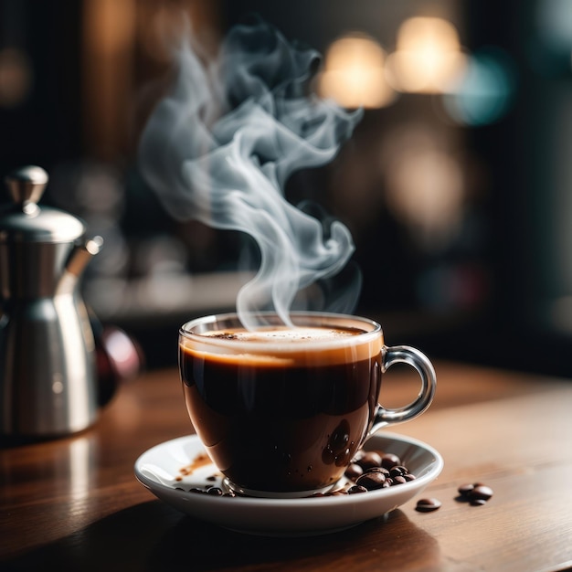 steaming cup of freshly brewed coffee