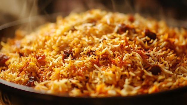 Steaming Hot and Aromatic Biryani in a Pan