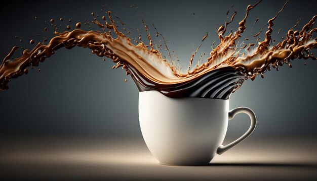 Photo steaming hot cup of cappuccino with intricate latte art swirl in a white cup on a saucer set against a dark background capturing the warmth and sophistication of coffee culture