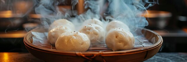 Photo steaming hot panfried pork buns