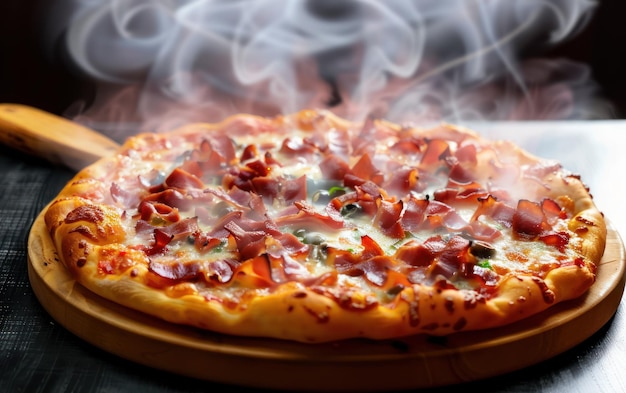 Steaming Hot Pizza with Ham and Cheese