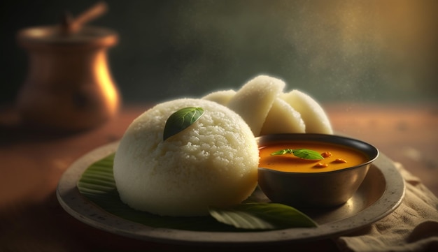 Steaming Idlis against a Dark Background A Delicious Indian Dish