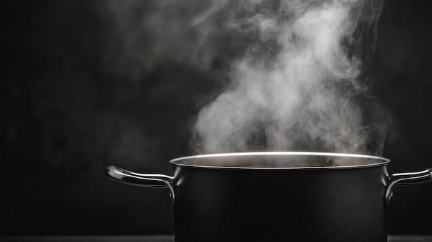 Photo steaming pot on black background