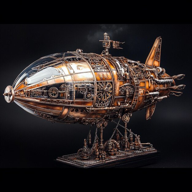 Photo steampunk airship with a detailed mechanical appearance